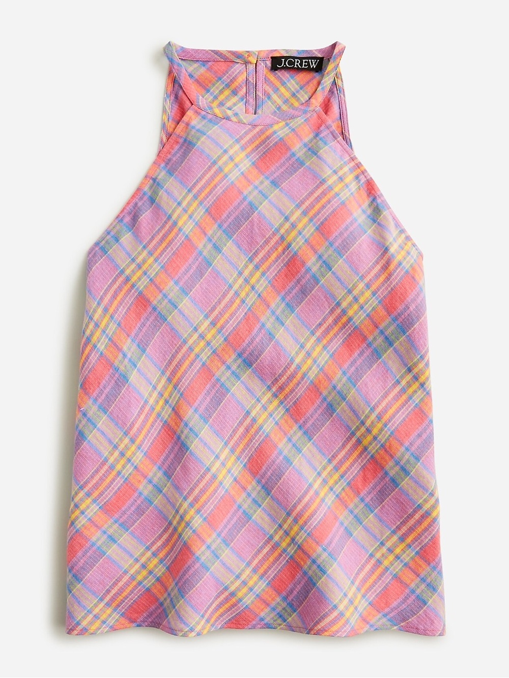 J.Crew Linen Plaid Halter Neck Tank Top - Pink Multi